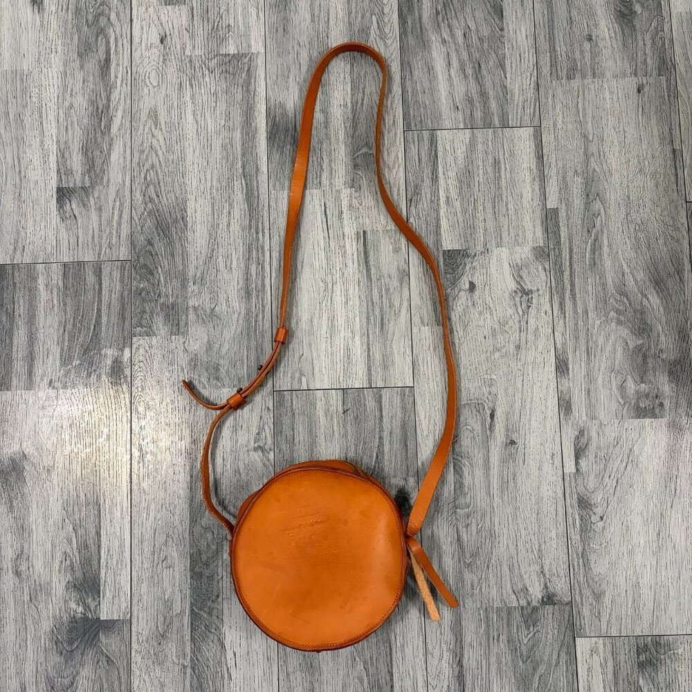 Sara Barner Cognac Leather Round Crossbody Zip Bag